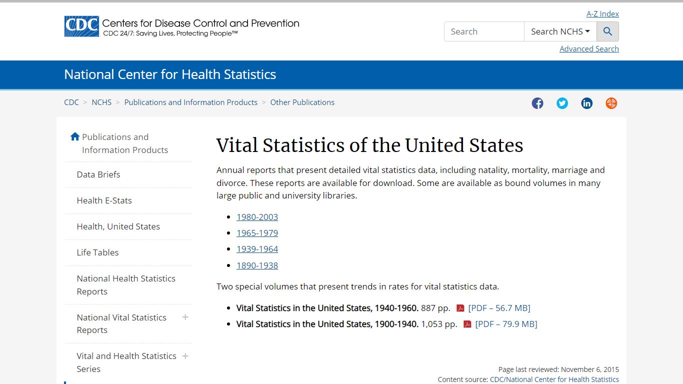 Products - Vital Statistics of the US - Homepage - Centers for Disease ...